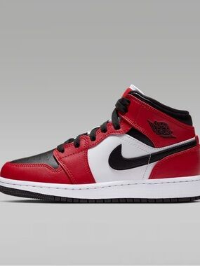 NIKE JORDAN 1 MID -  size 3 Kids Red, Black & White High-Top Basketball Sneakers
